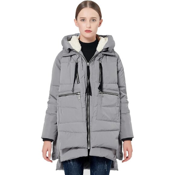 Women's Thickened Gray Clothing Down Vest Jacket Warm Fleece Lined Hood Coat
